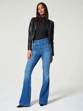 SPANX Flare Jeans vintage Pull On Elastic Waist Denim Pants Blue Size XL